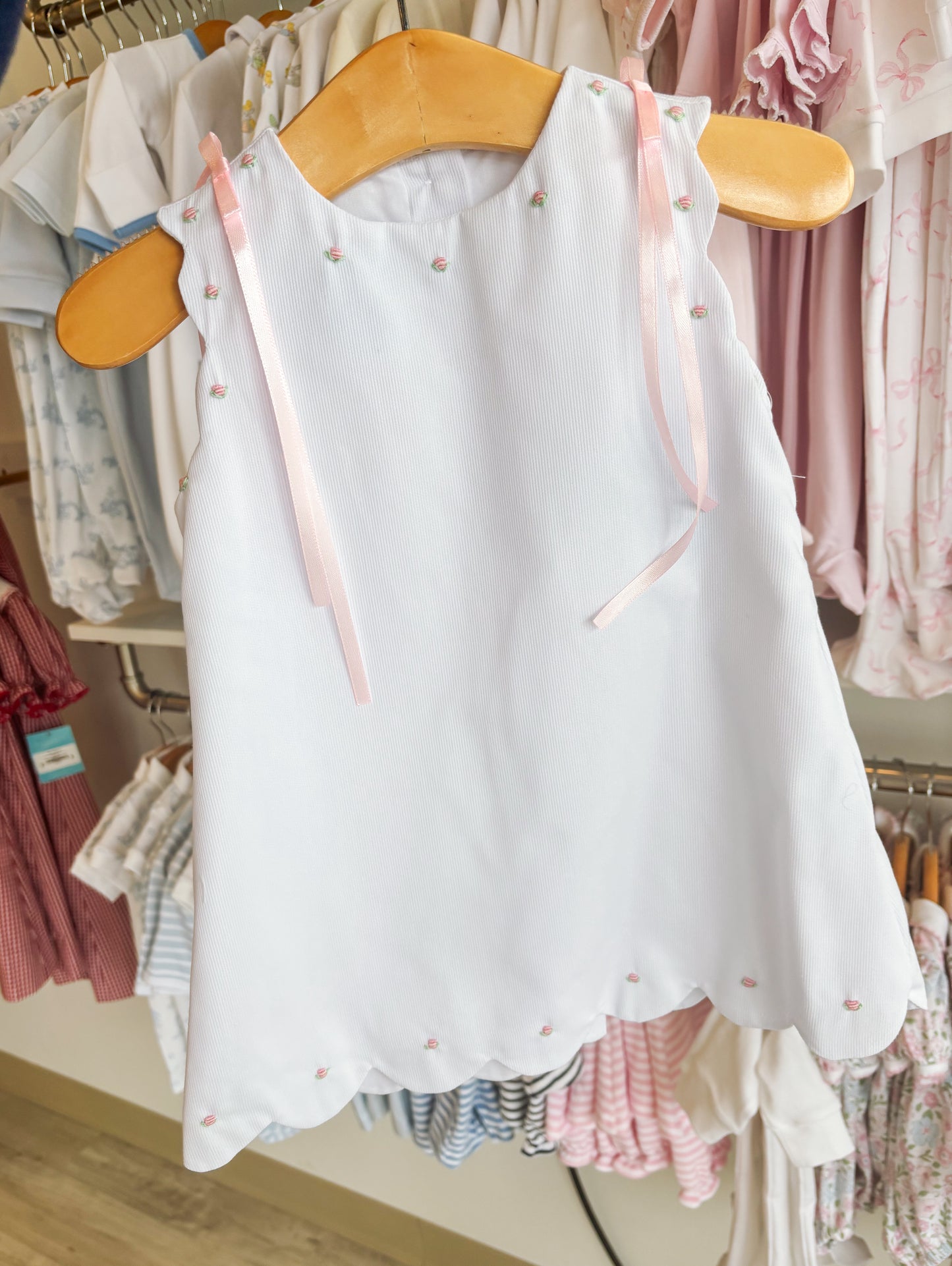 Bianca A Line Dress W/ Scalloped Border Ribbon