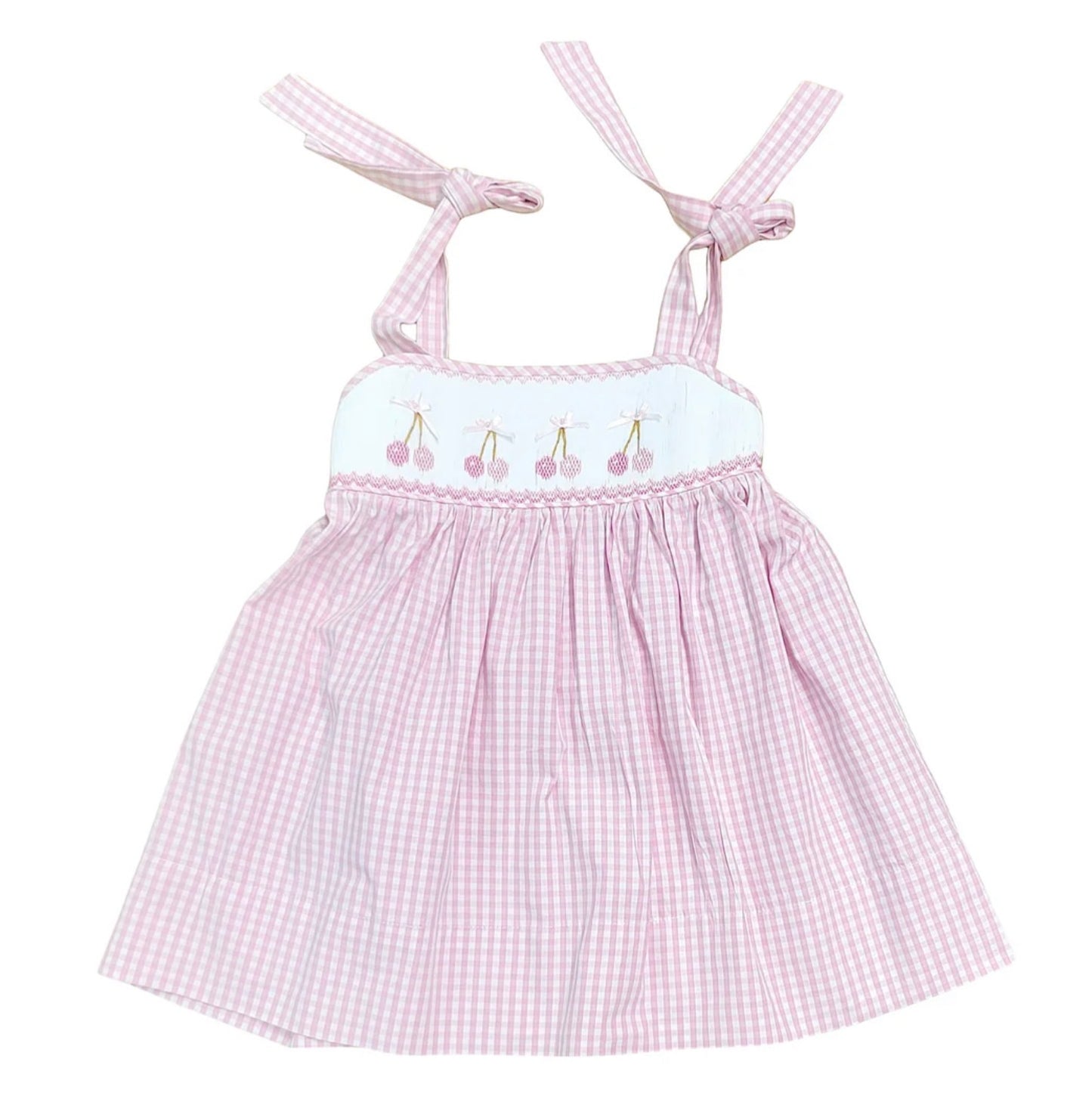 Cherry Smocked Pink Gingham Dress