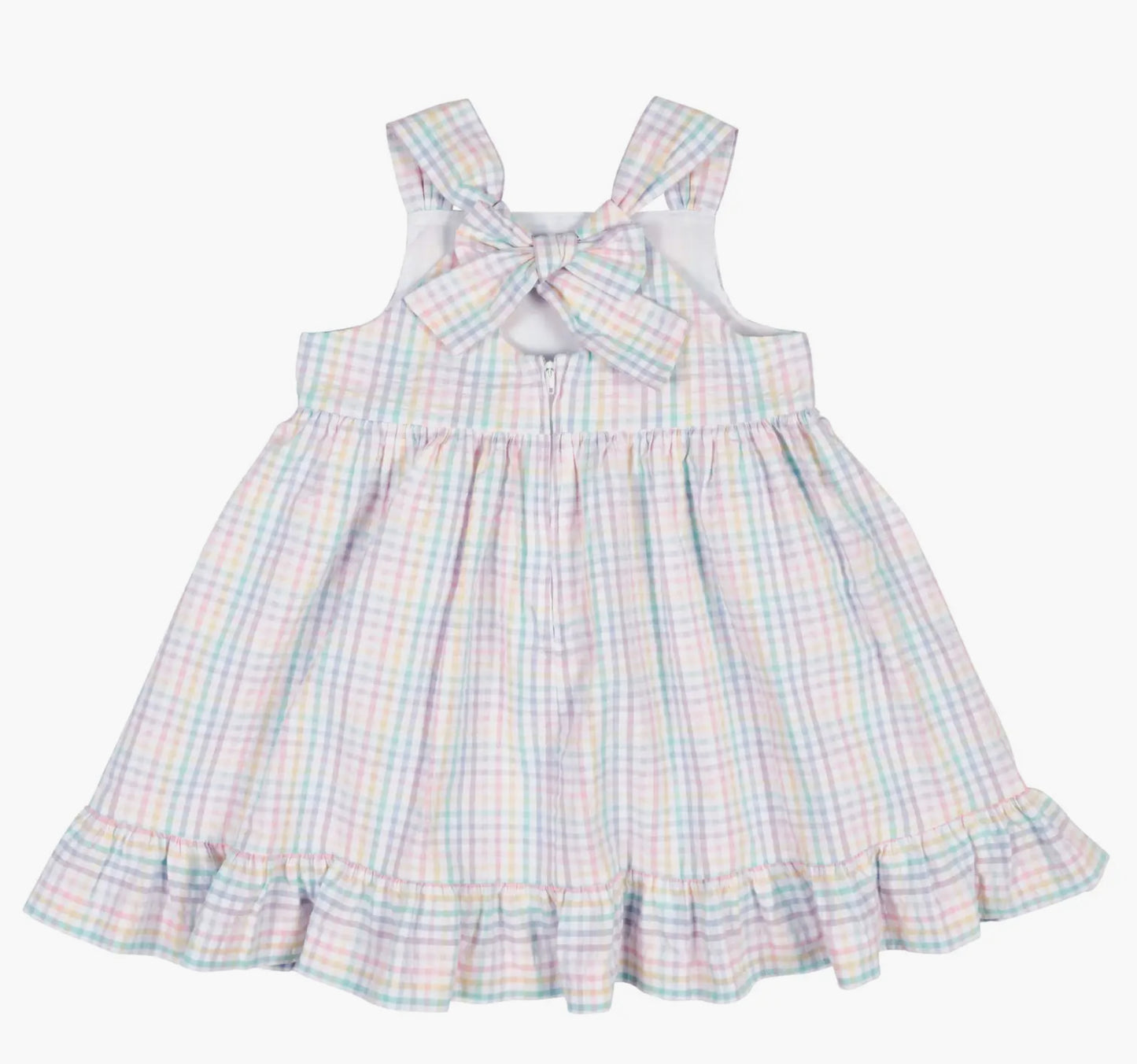 Plaid Seersucker Dress With Flowers