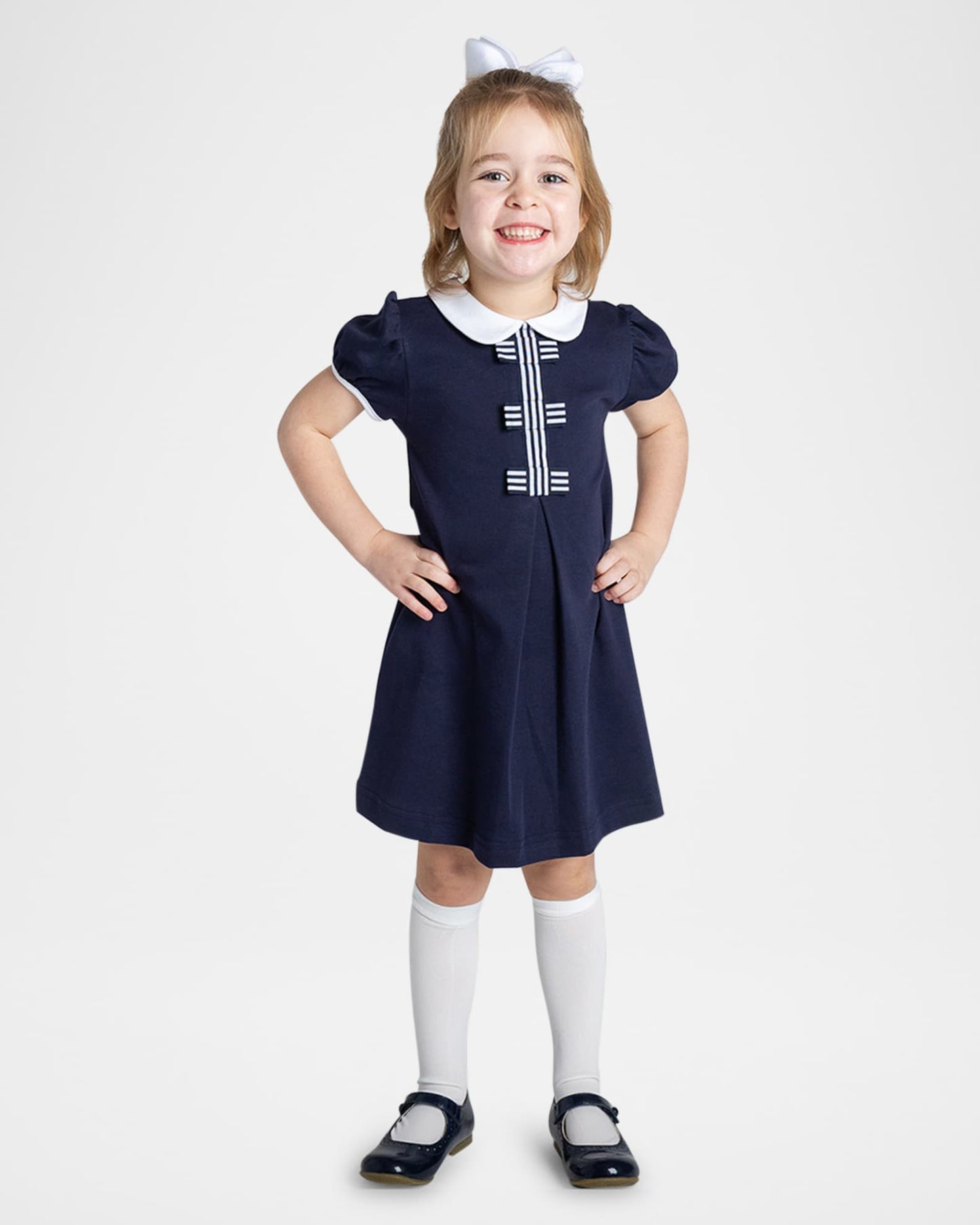 Knit Dress With Stripe Ribbon Bows