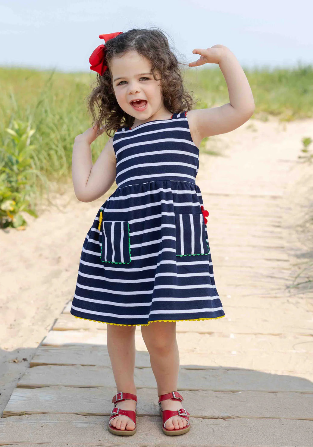 Stripe Knit Dress with Flowers