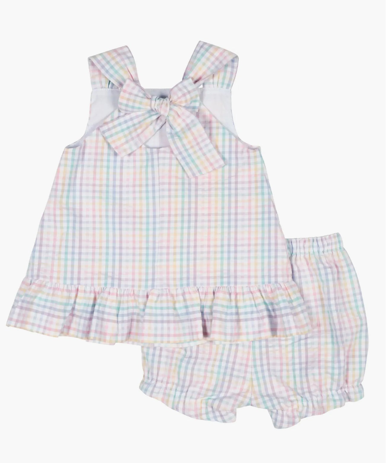 Plaid Seersucker Dress And Bloomer With Flowers