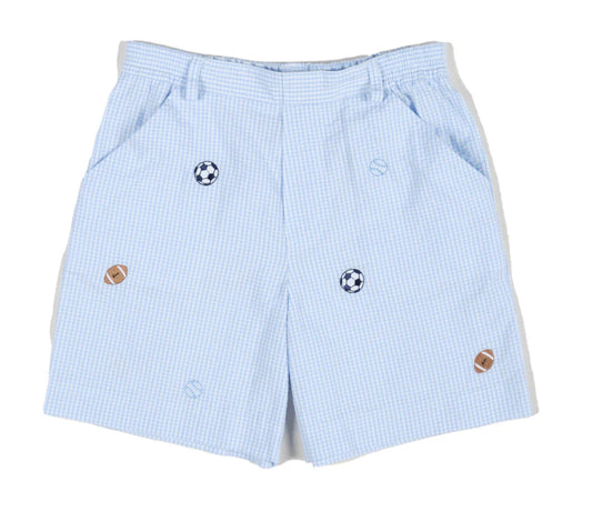 Check Seersucker Short w/ Embroidered Sport Balls