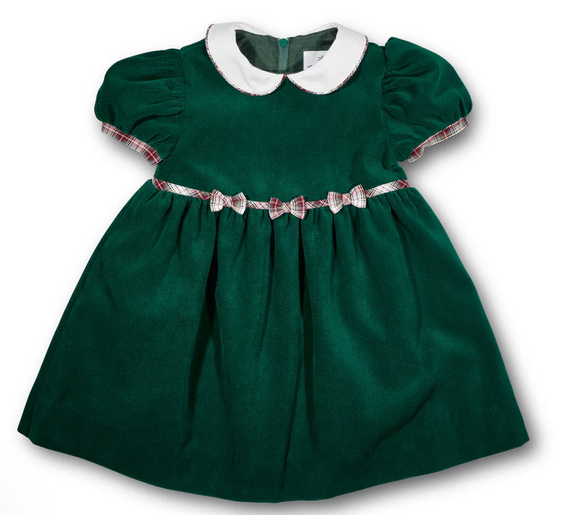 Velvet Waist Dress With Plaid Bows