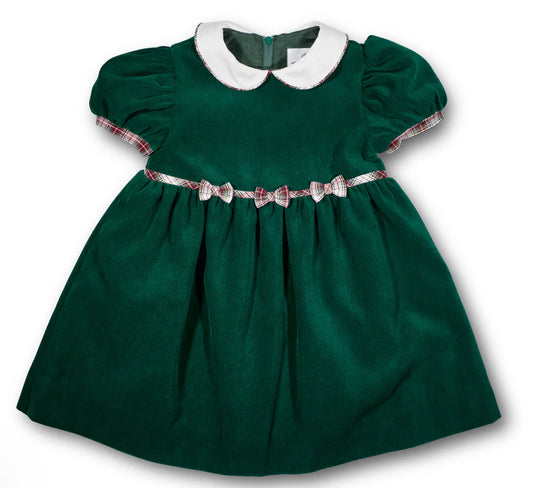 Velvet Waist Dress With Plaid Bows