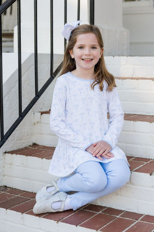 Peggie Peplum Top with Blue Leggings