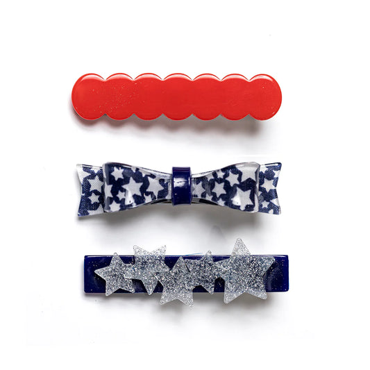 Blue + Red Summer Vibes Star + Bow Alligator Clips
