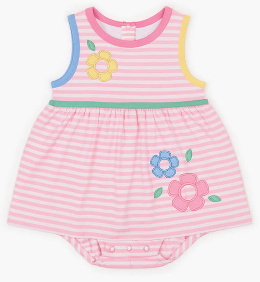 Stripe Knit Romper With Flowers
