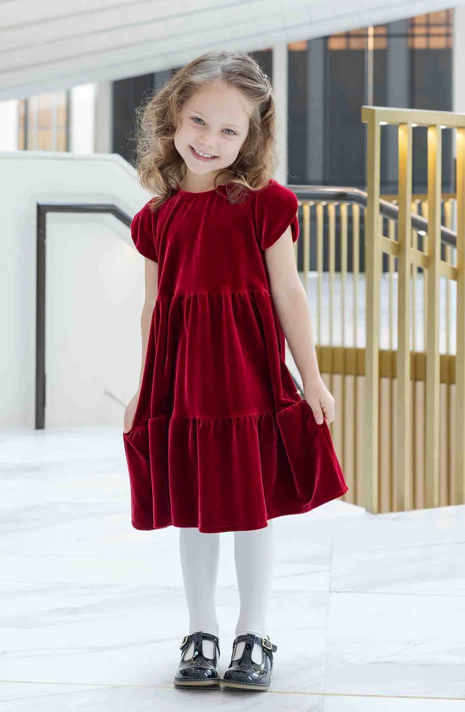 Stretch Velvet Dress With Tulip Sleeves
