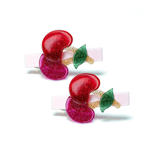 Cherry Glitter Red Alligator Clip (pair)