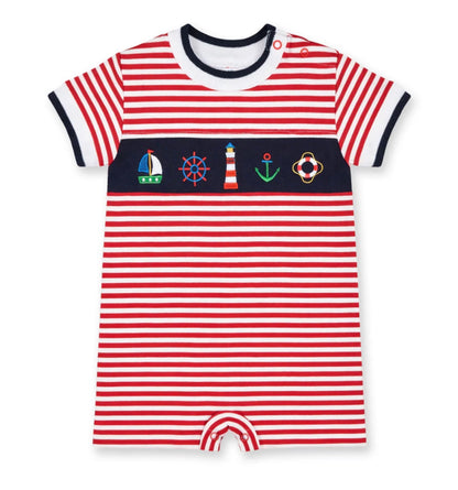 Stripe Knit Shortall With Nautical Applique