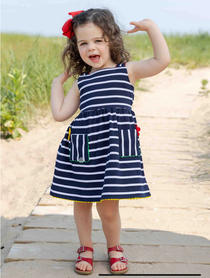 Stripe Knit Dress w/ Ric Rac & Flowers