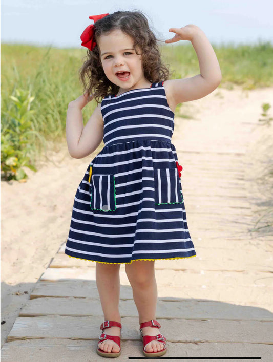 Stripe Knit Dress w/ Ric Rac & Flowers
