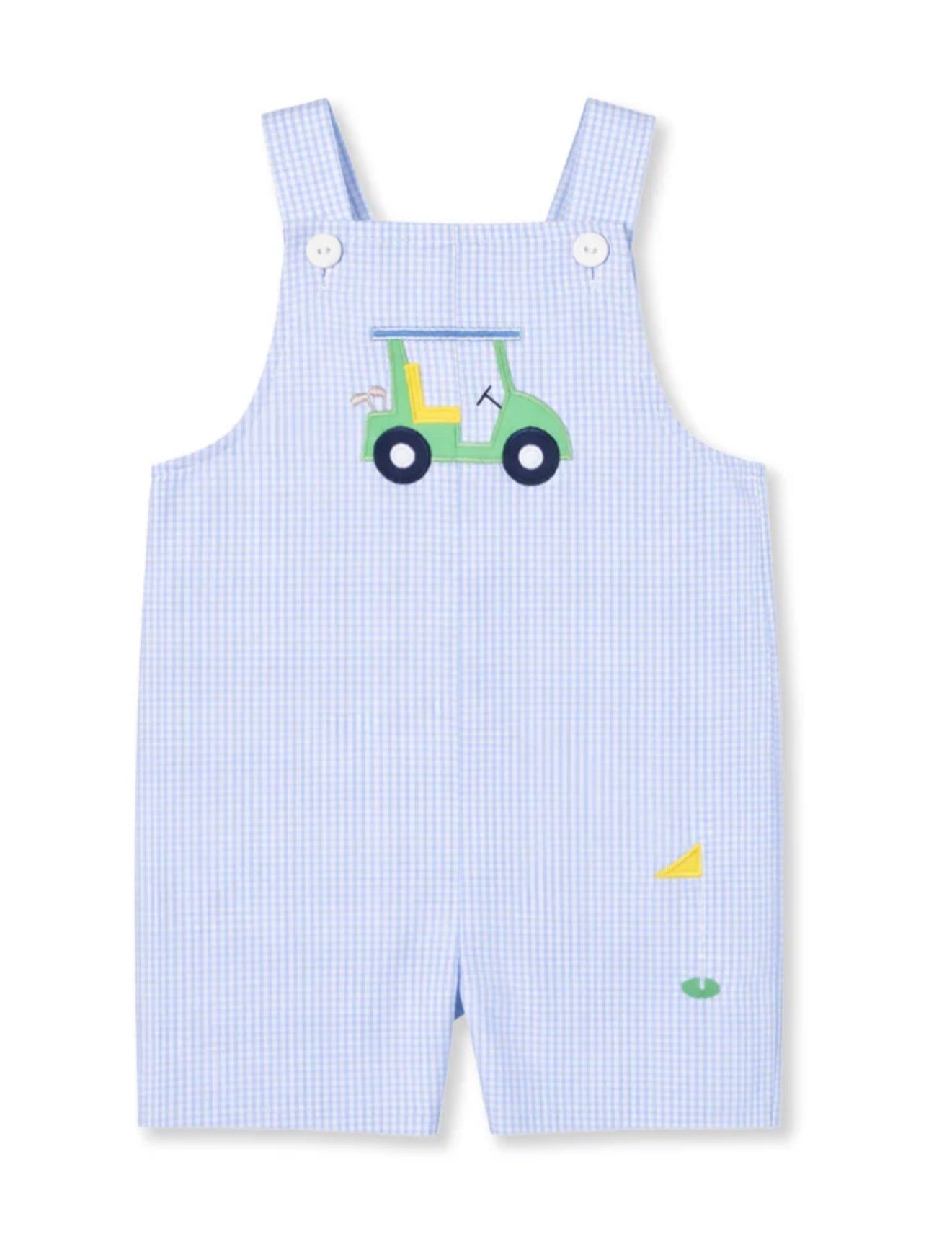 Check Seersucker Shortall With Golf Cart