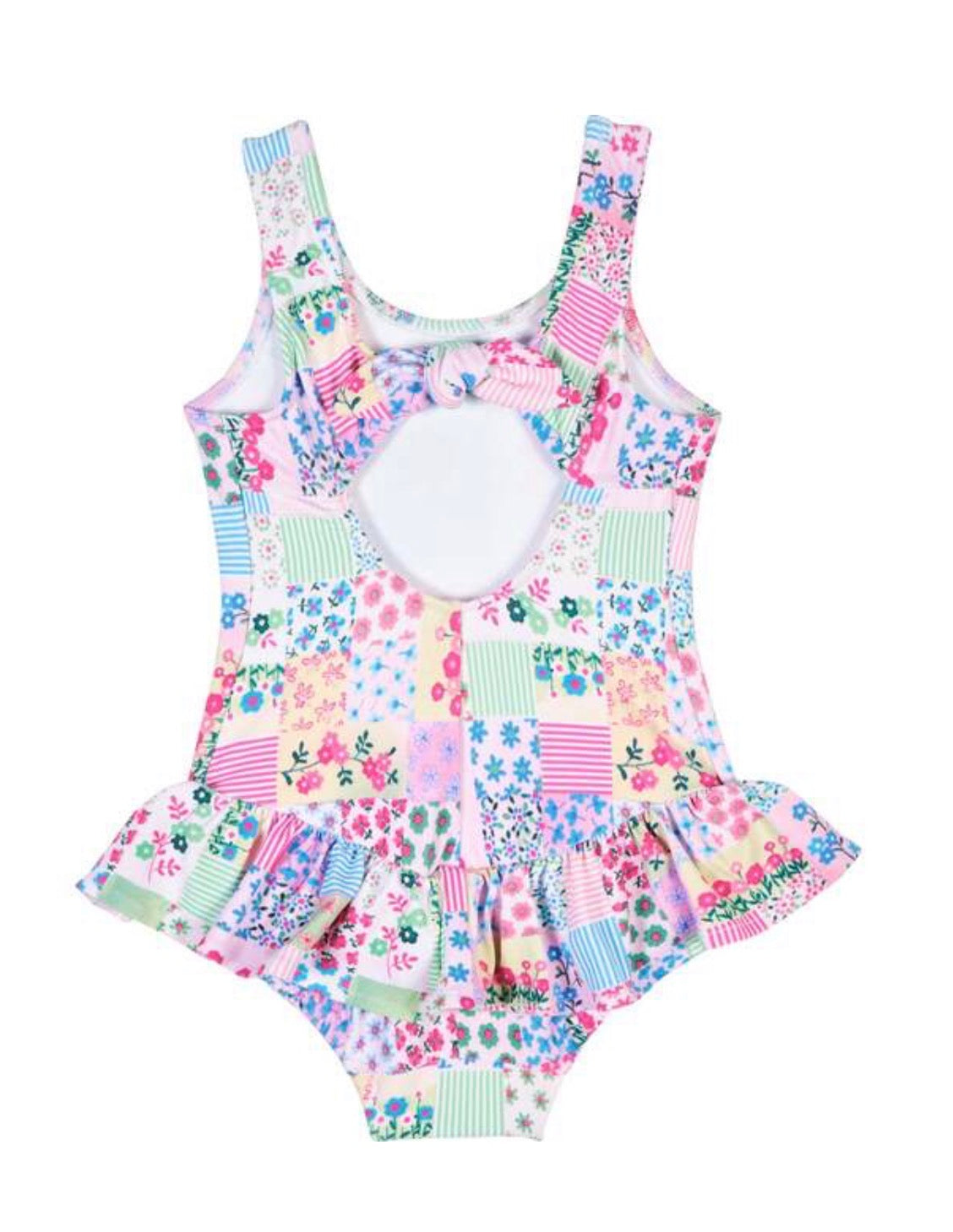 Patchwork Floral Hip Ruffle Swimsuit