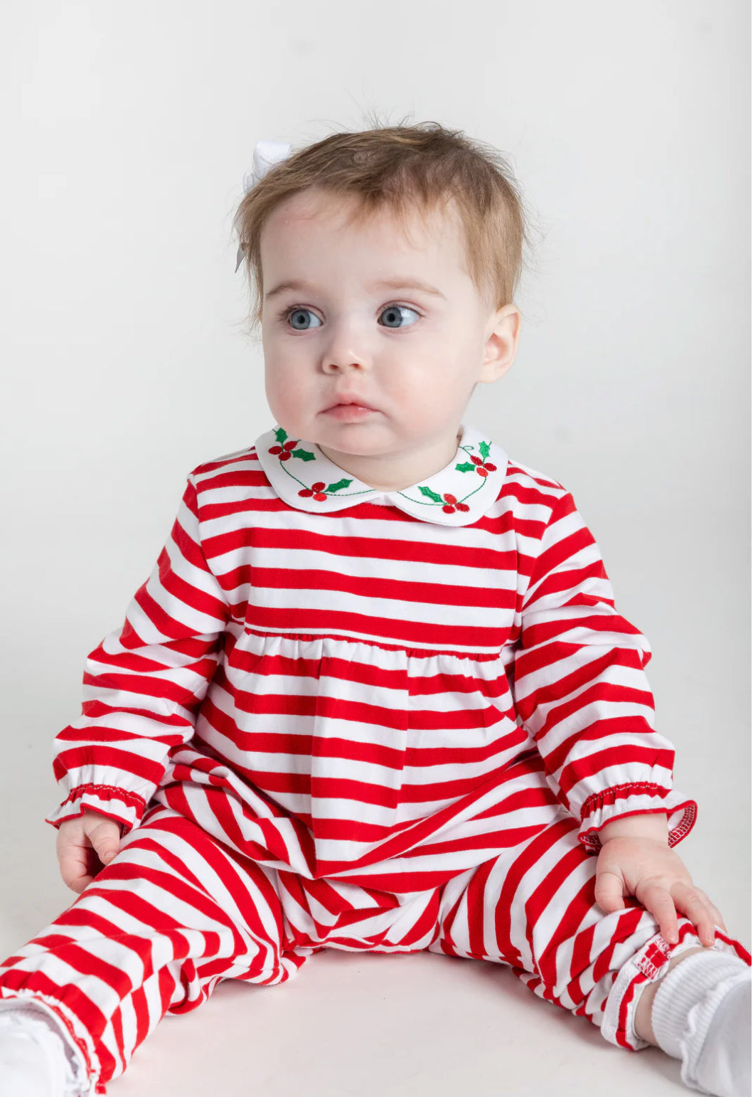 Stripe Knit Longall With Embroidered Holly