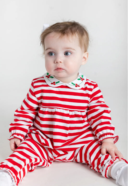 Stripe Knit Longall With Embroidered Holly
