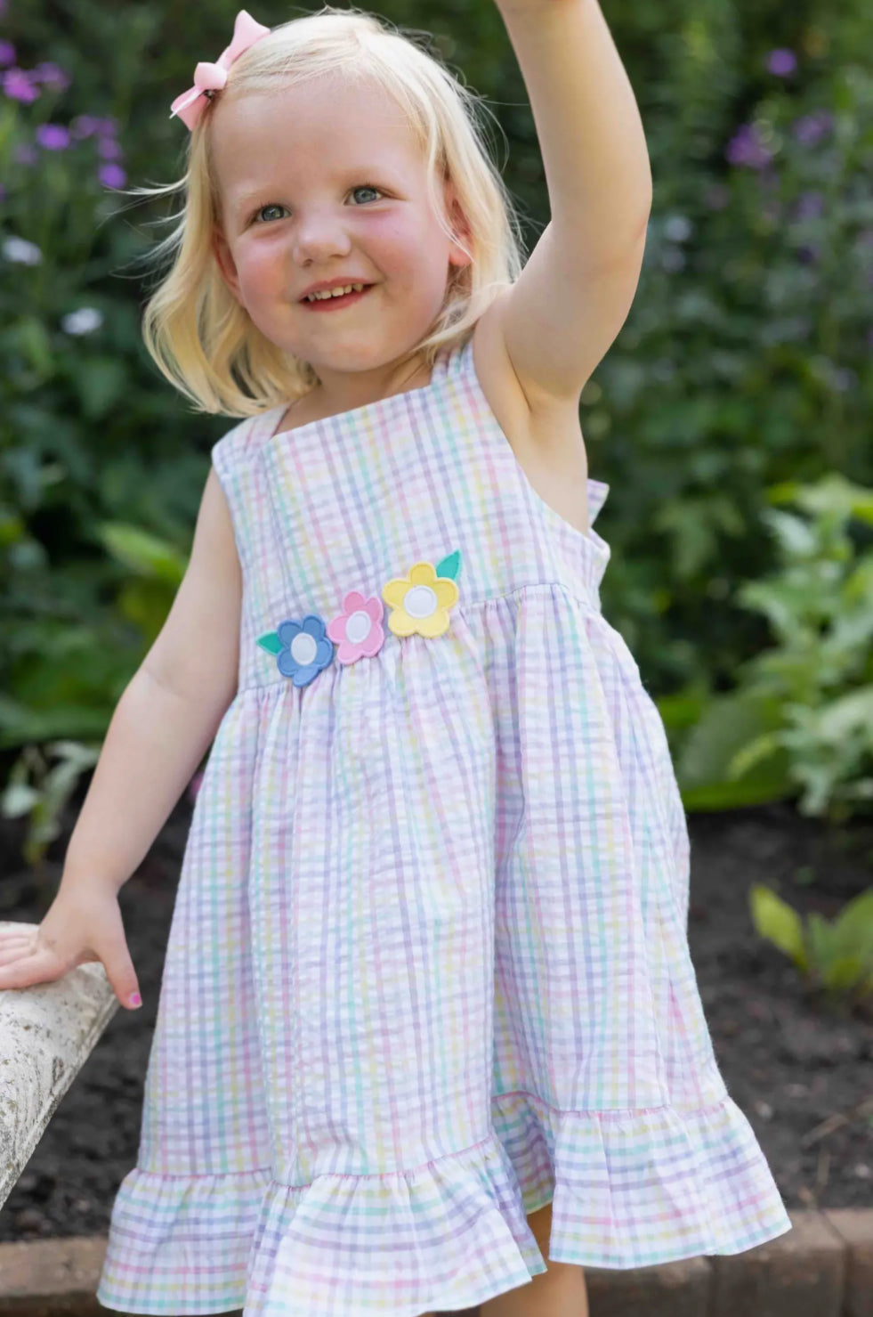 Plaid Seersucker Dress With Flowers