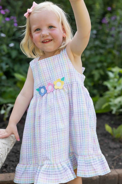 Plaid Seersucker Dress With Flowers