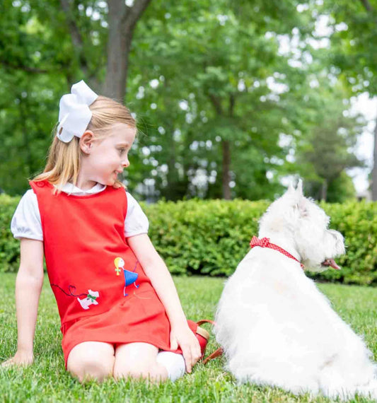 Pique Knit Jumper With Girl Walking Dog