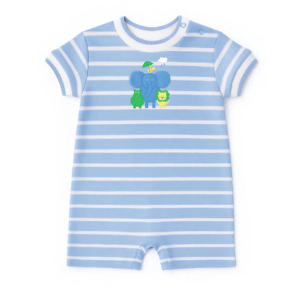 Stripe Knit Shortall With Elephant & Friends