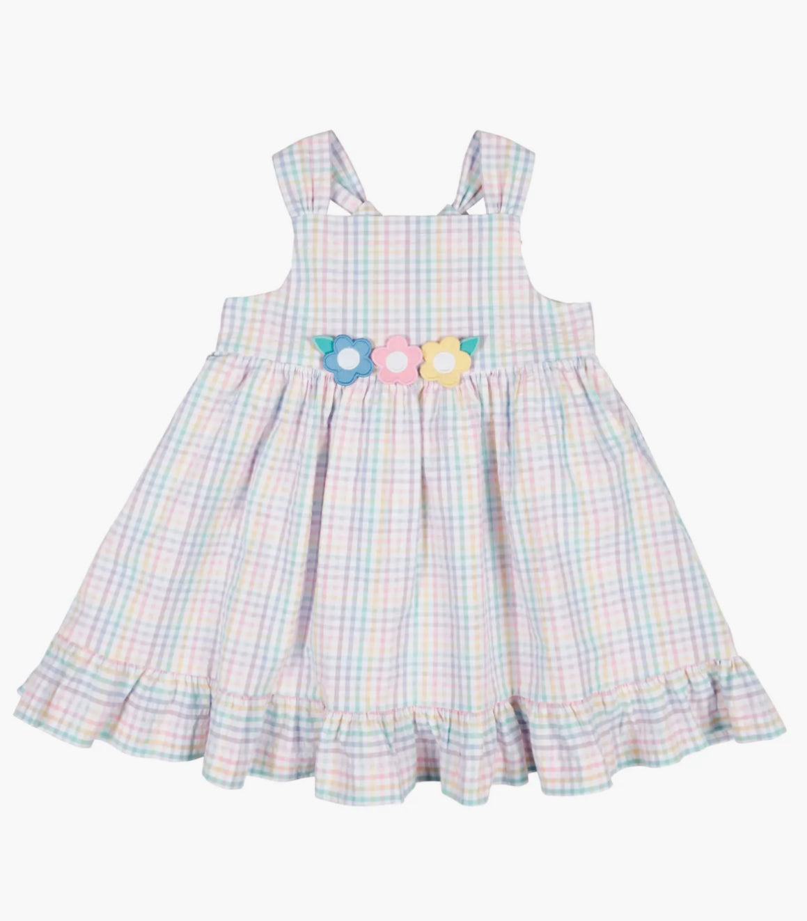 Plaid Seersucker Dress With Flowers