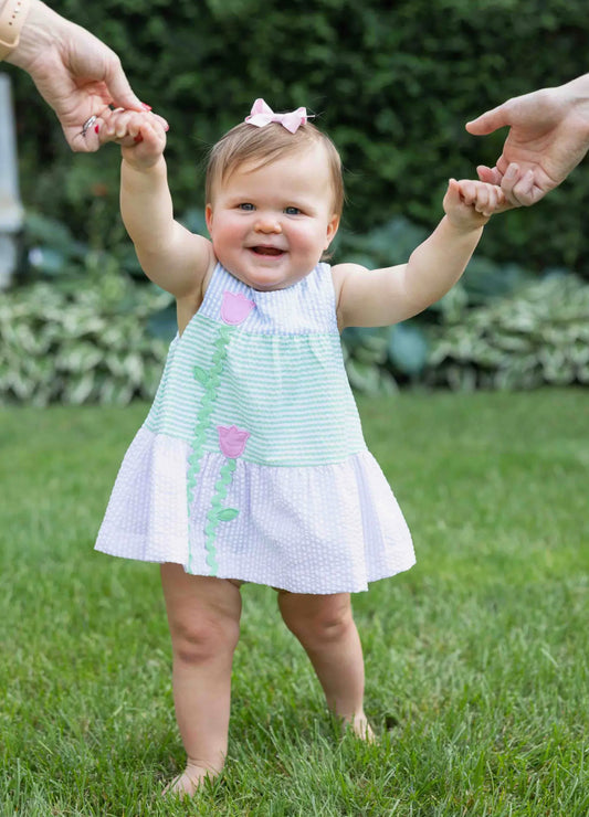 Seersucker Romper With Tulips