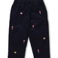 Corduroy Fake Fly Pants With Allover Embroidery