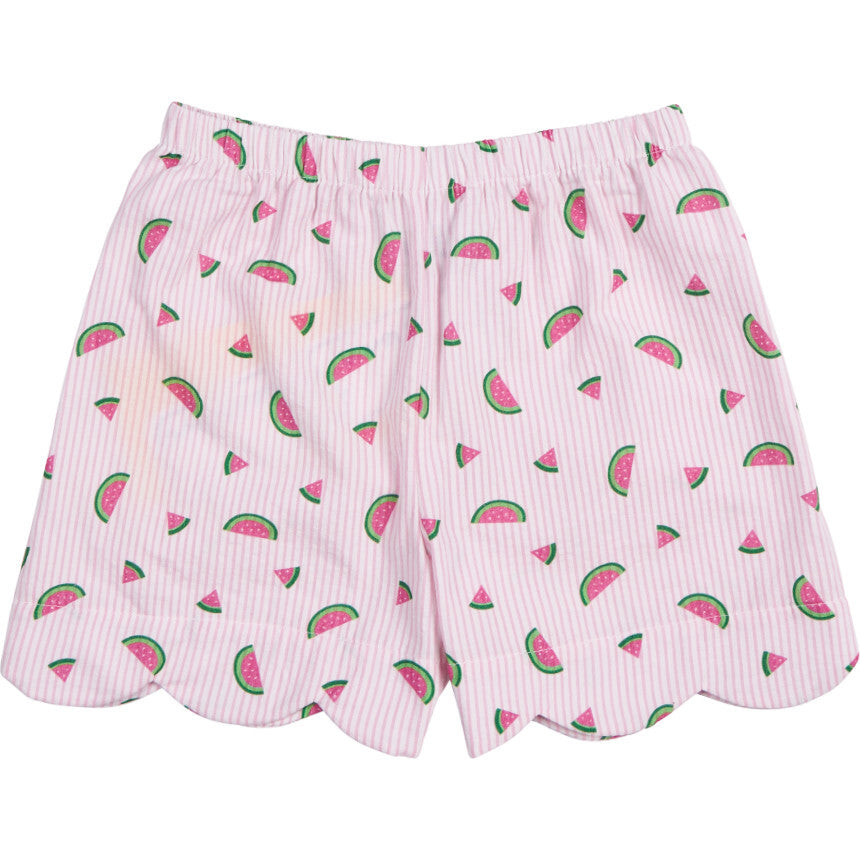 Printed Seersucker Shorts with Scallop Hem