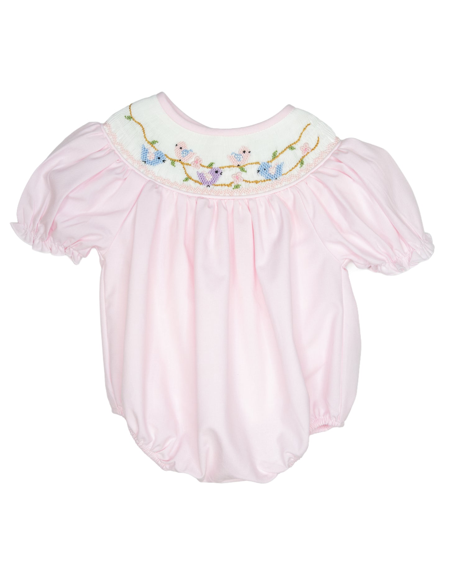 Birds and Blossom Pink Smocked Bubble