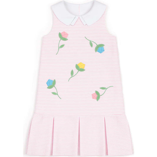 Stripe Pique Dress With Tulips