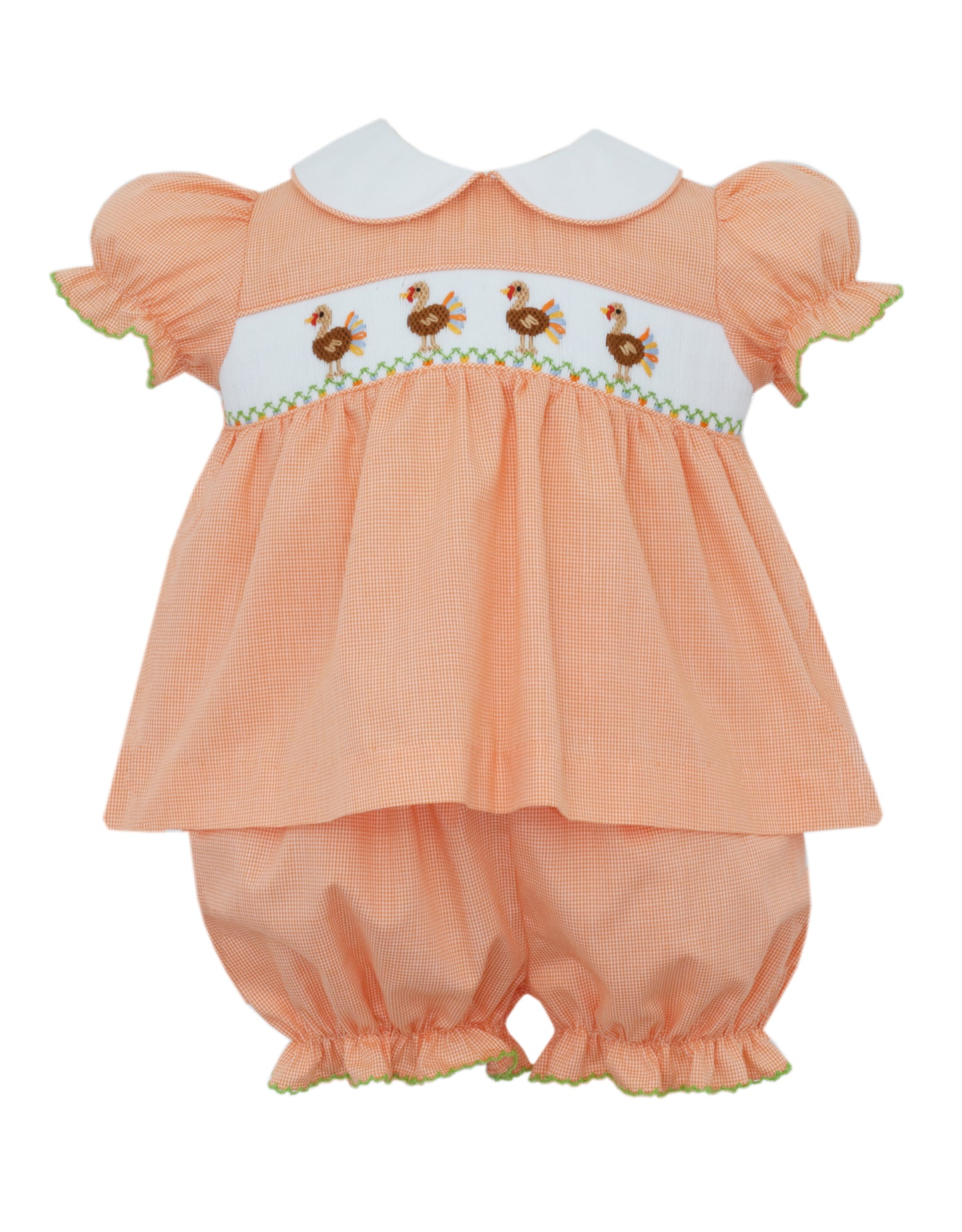 Orange Turkey Girl's Bloomer Set W/ Blouse White Collar