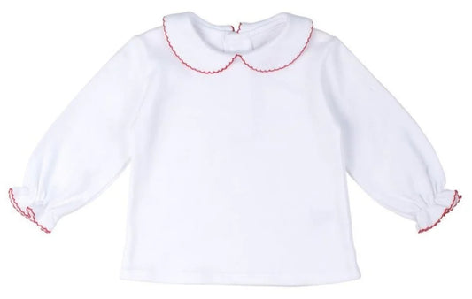 Knit Long Sleeve Blouse with Red Picot