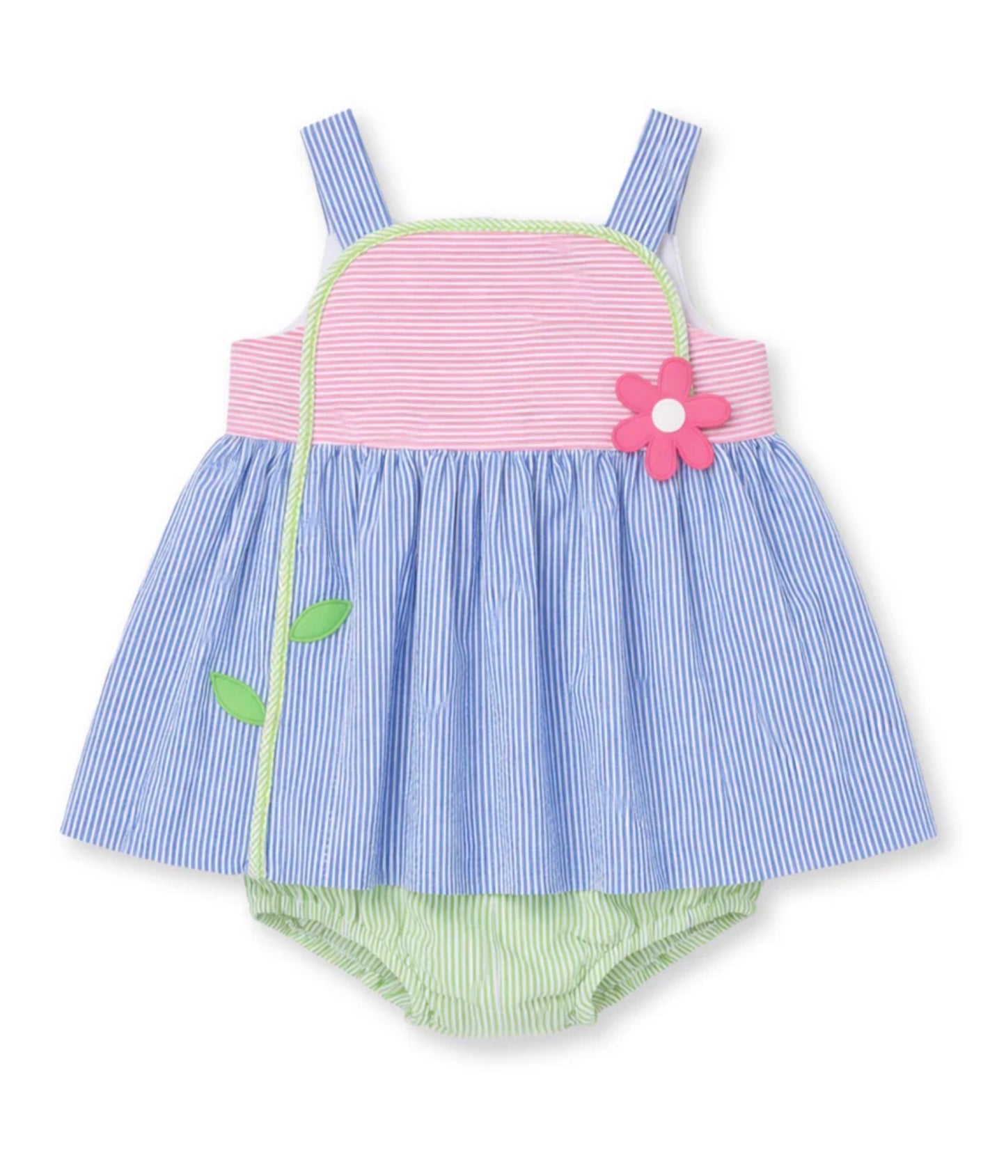Seersucker Romper With Flower