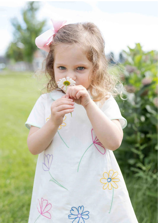 Linen-Look Dress w/ Embroidered Flowers