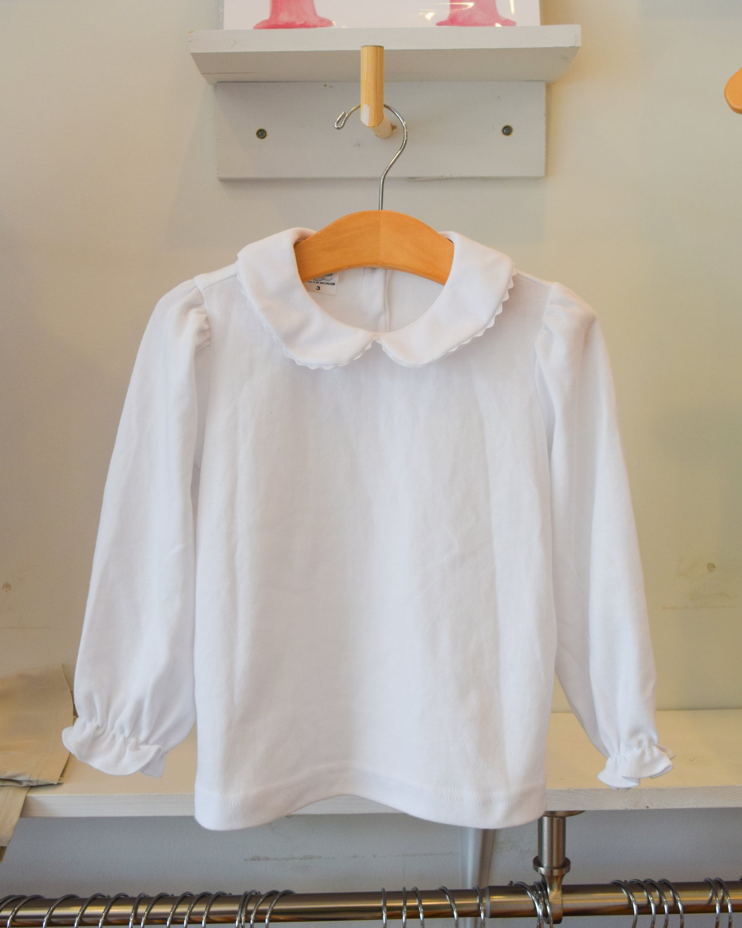 Long Sleeve Peter Pan Collar Shirt with Ric Rac trim