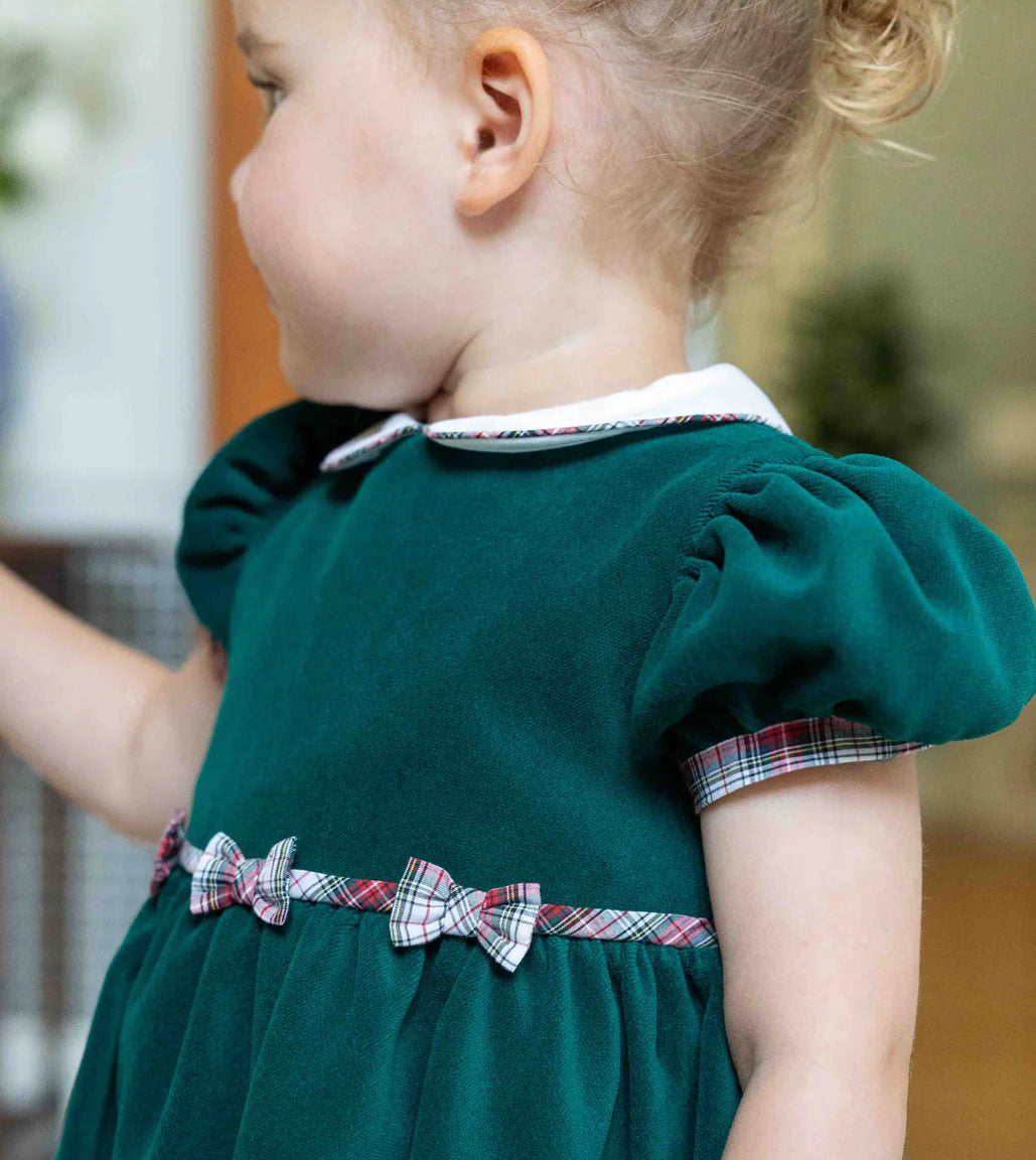 Velvet Waist Dress With Plaid Bows