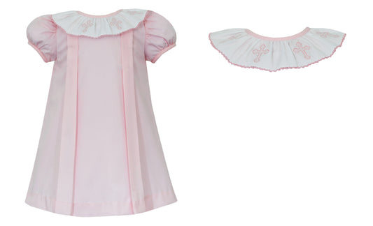 Pink poplon dress w/ white ruffle collar