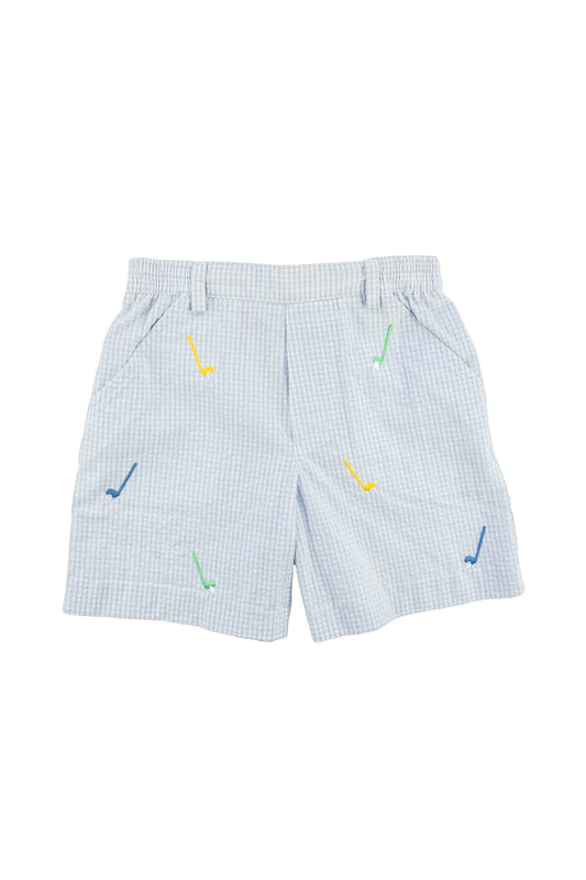 Check Seersucker Shorts w/ embroidered Golf Clubs