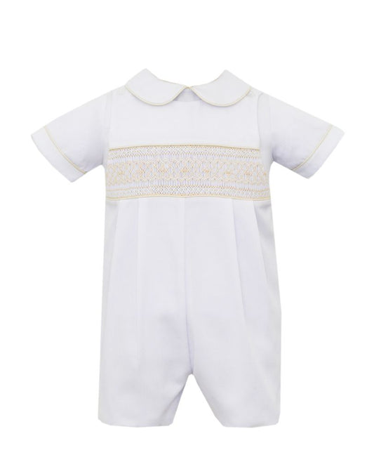 White Pique Boy's jon jon white smocked w/ ecru